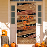 Halloween Door Cover with Wood-Look Spider Web Design – Large 71"x28" Fabric Door Banner for Indoor & Outdoor Decorations (Red & Brown)