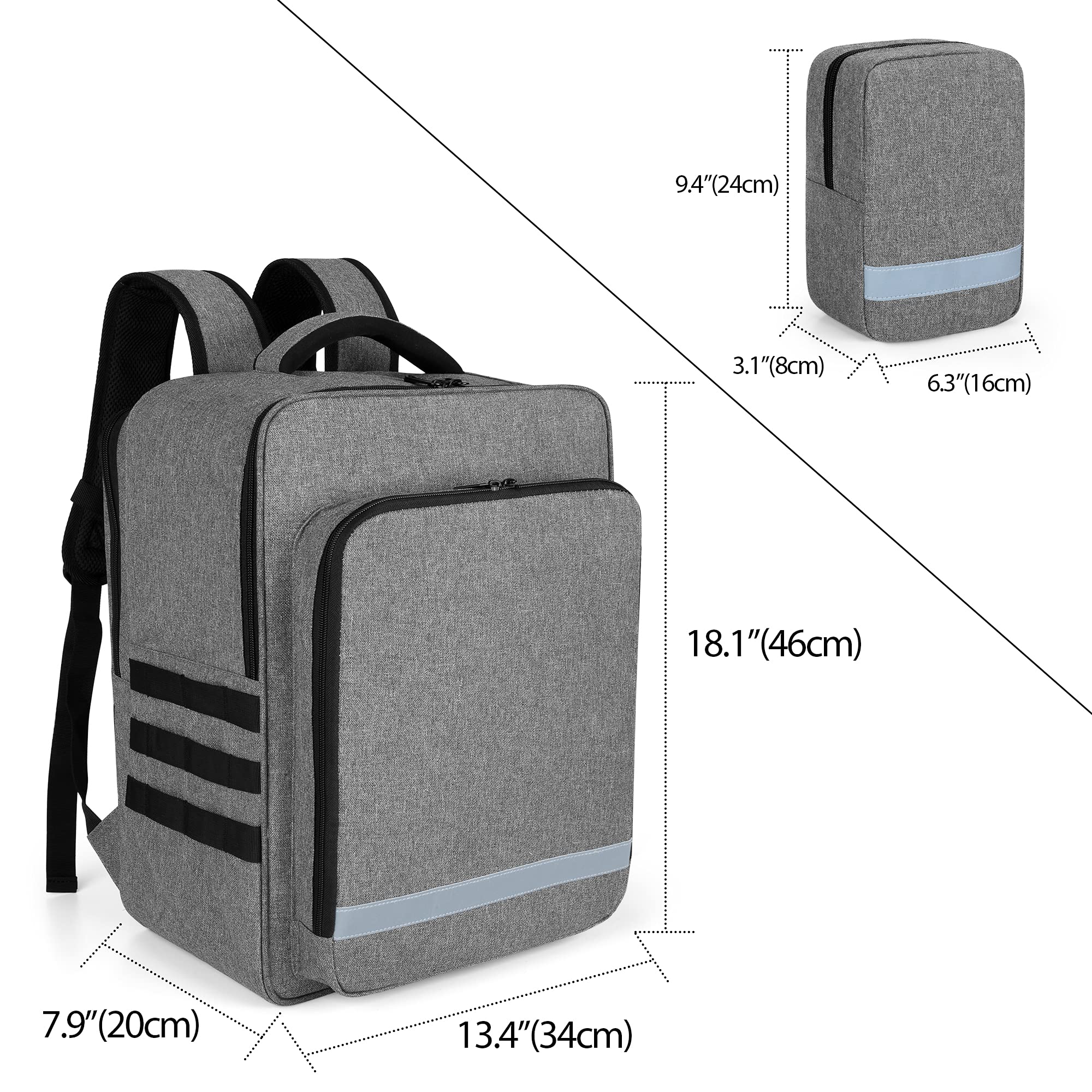 TRUNAB Emergency Medical Backpack – Modular EMT-Style Organizer with Detachable Side Pockets & Non-Slip Base (Grey)