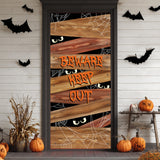 Halloween Door Cover with Wood-Look Spider Web Design – Large 71"x28" Fabric Door Banner for Indoor & Outdoor Decorations (Red & Brown)