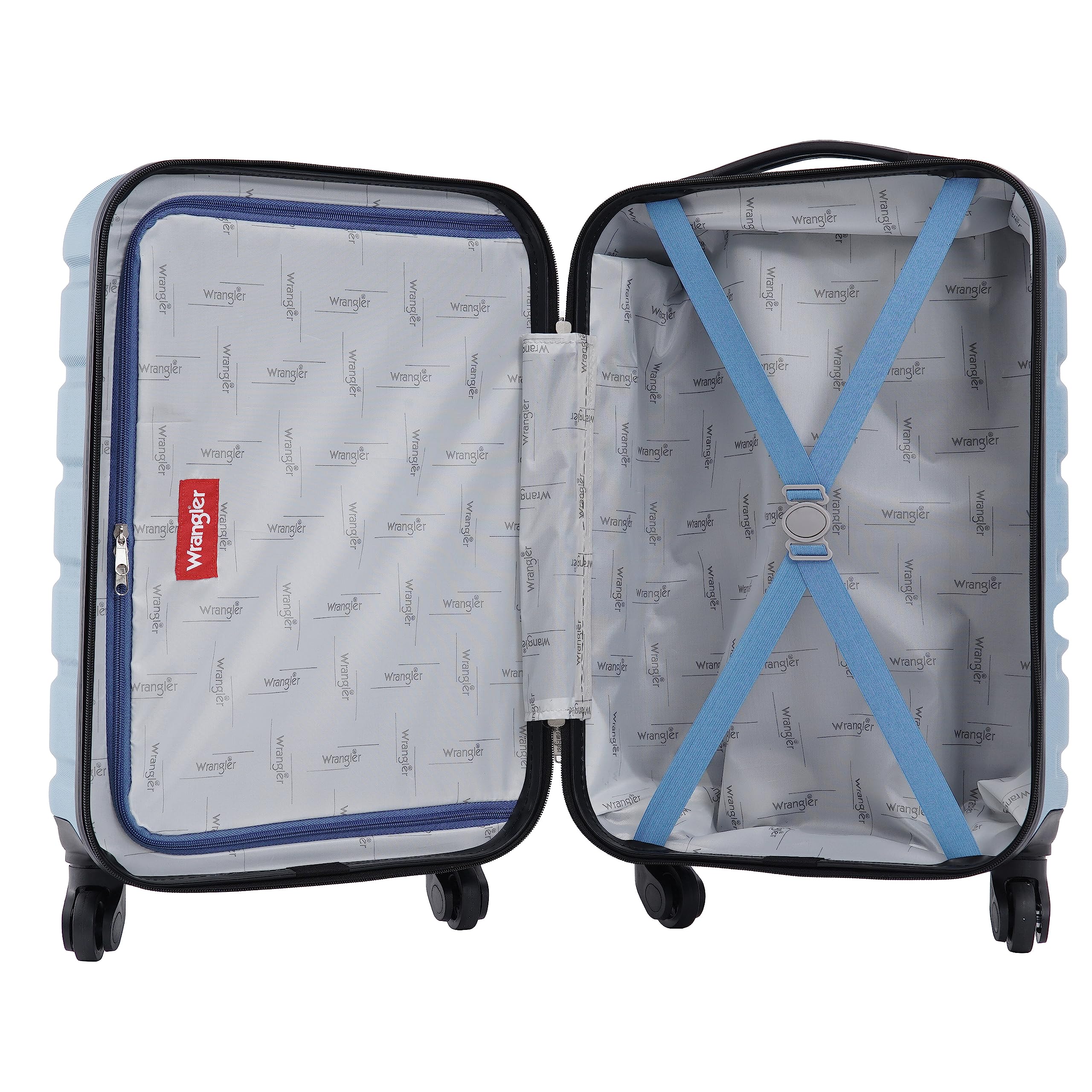 Wrangler Hardside Spinner Carry-On Luggage 22”, Lightweight ABS Cabin Suitcase with 360° Wheels (Blue Heaven)
