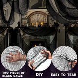 Halloween Spider Web & Creepy Cloth Decoration Set – 1500 Sqft Stretchy Web with 100 Spiders & 2 Black Cloths for Indoor/Outdoor Haunted Décor