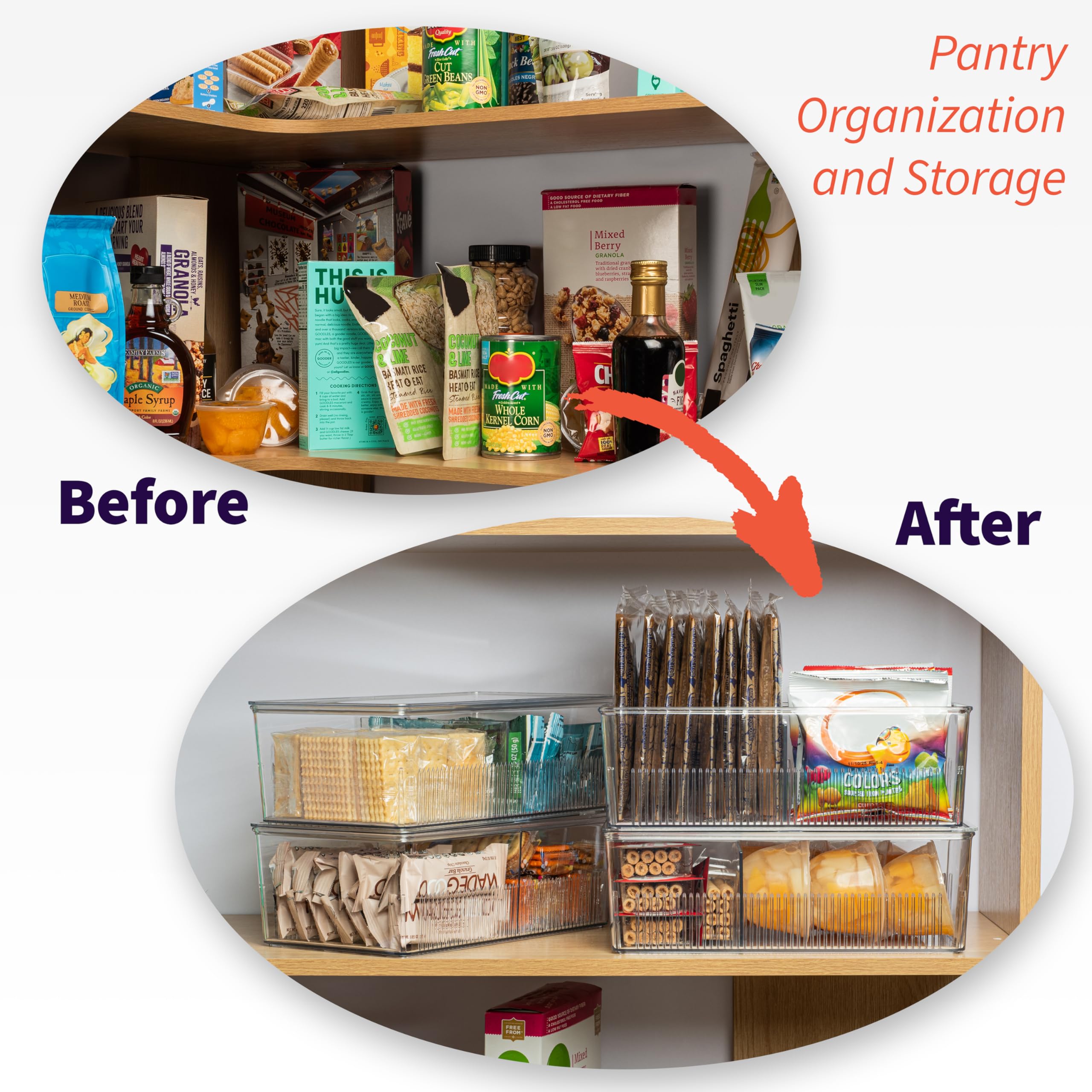 Clear Divided Storage Bins with Lids – 4-Section Stackable Pantry & Fridge Organizer (2-Pack)