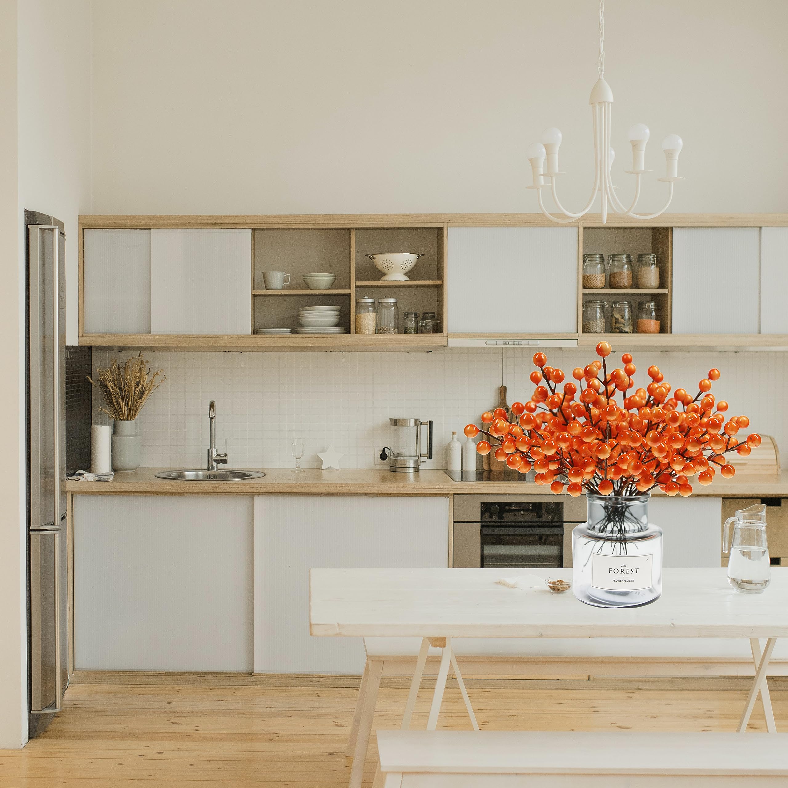 30Pcs Artificial Orange Berry Picks – Realistic Faux Holly Sprigs & Fall Stems for Halloween, Thanksgiving & Home Decoration (8.8 Inches)