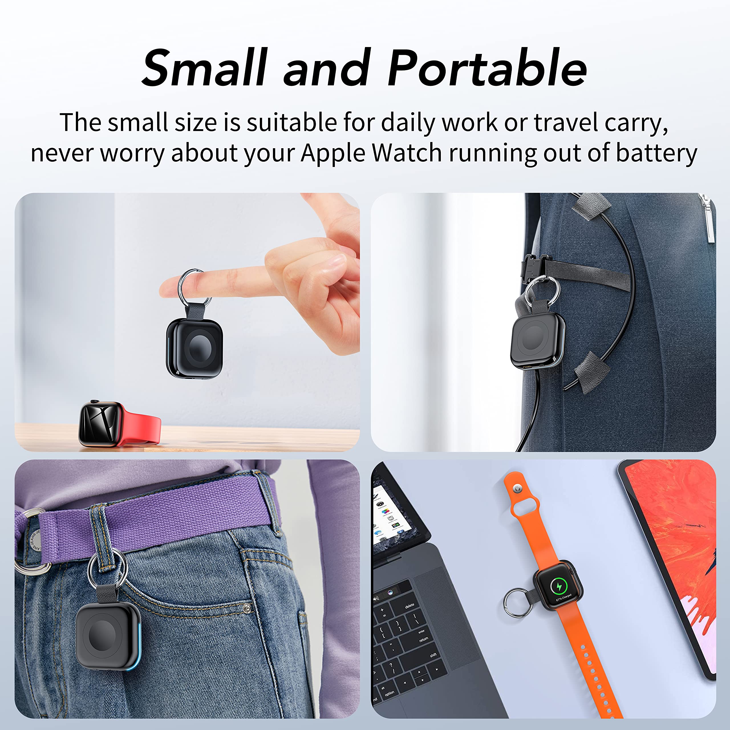 Portable Magnetic Charger for Apple Watch with 1200mAh Battery, Keychain Wireless Power Bank Compatible with Apple Watch Ultra, Series 11–1 & SE