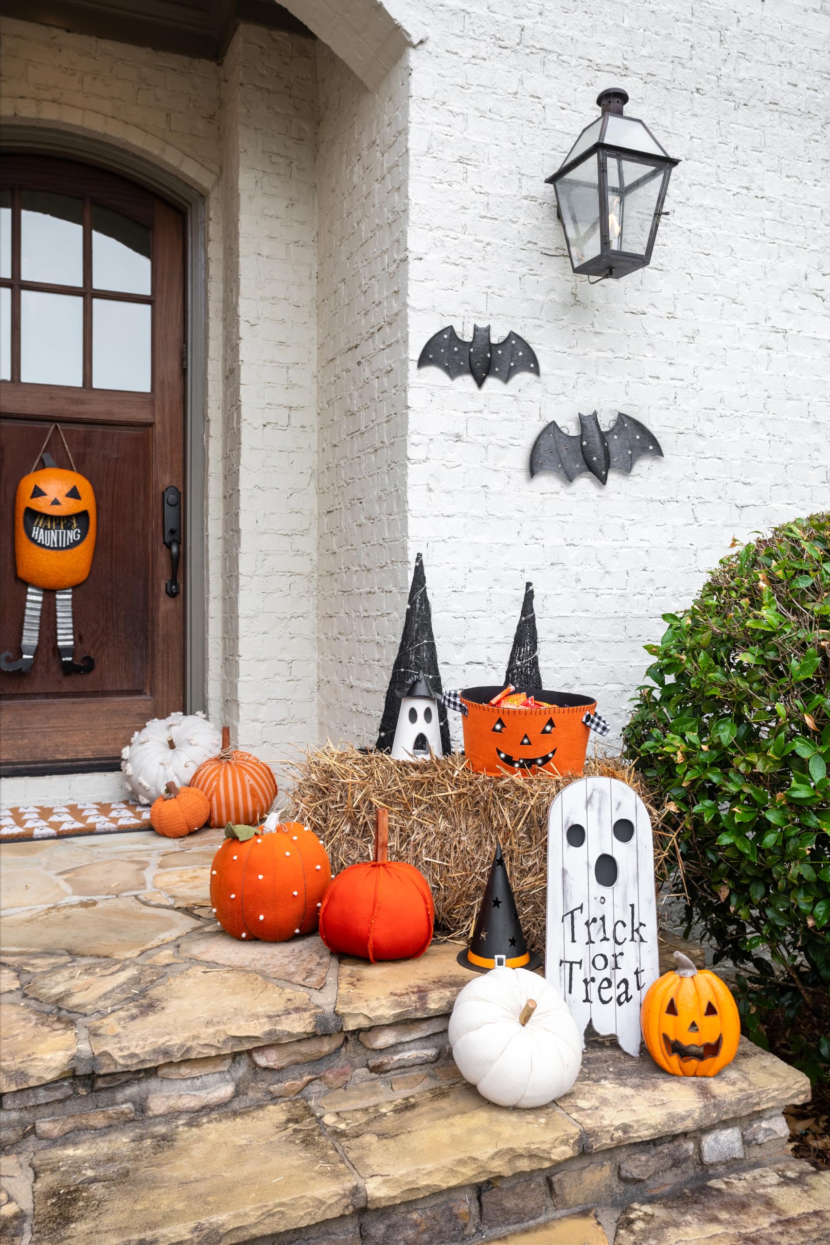 Small LED Bat Decor – Hand-Painted Tin Halloween Light with Cut-Out Star Design – Battery Operated Home Accent