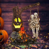 LED Skeleton Couple on Tree Swing – Lighted Halloween Statue with Color-Changing Timer (Multicolor, 5.5 in)
