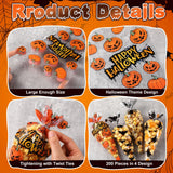 200 Pcs Halloween Cone Treat Bags – Pumpkin, Ghost, Bat & Spider Designs for Candy, Cookies & Party Favors (Cellophane, 4 Styles)