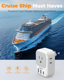 European Travel Plug Adapter with USB-C – 7 in 1 EU Power Adapter with 4 Outlets and USB Ports