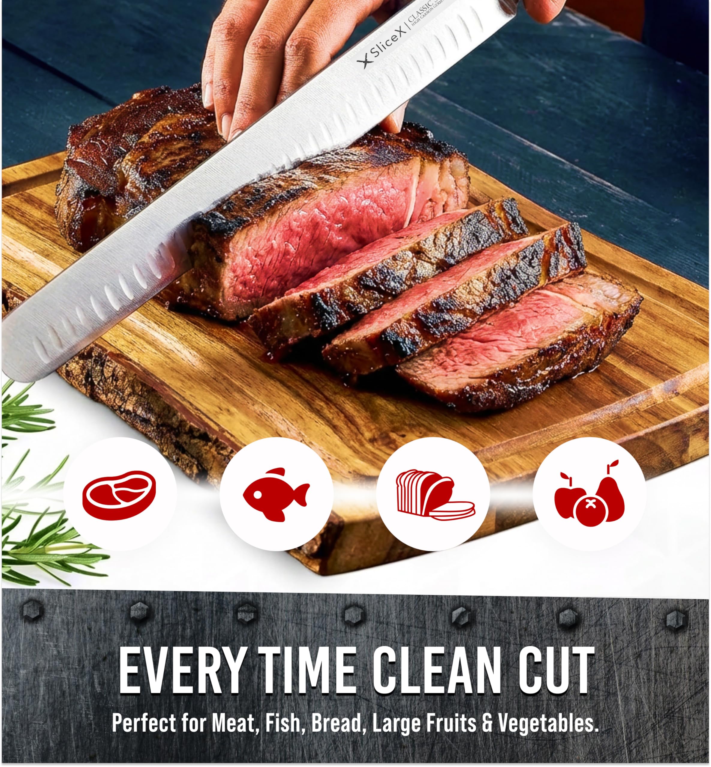 12” Premium Carving Knife – Razor Sharp German Steel BBQ & Meat Slicing Knife