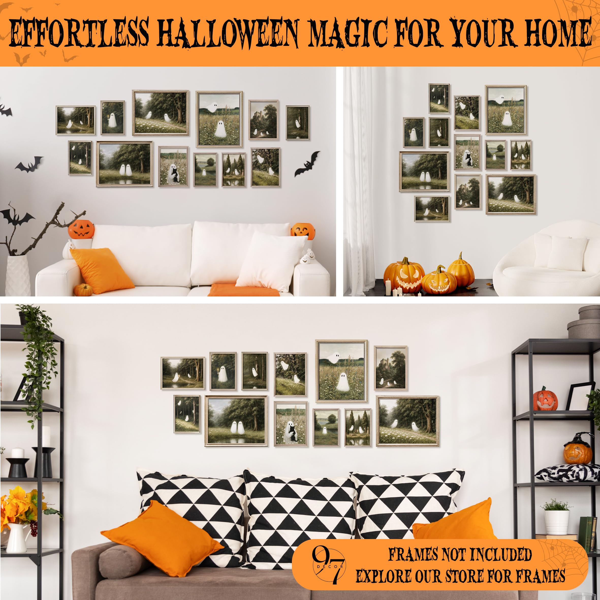 Vintage Ghost Wall Art Set – 12PCS Cute & Spooky Halloween Prints for Aesthetic Home Décor (Unframed)