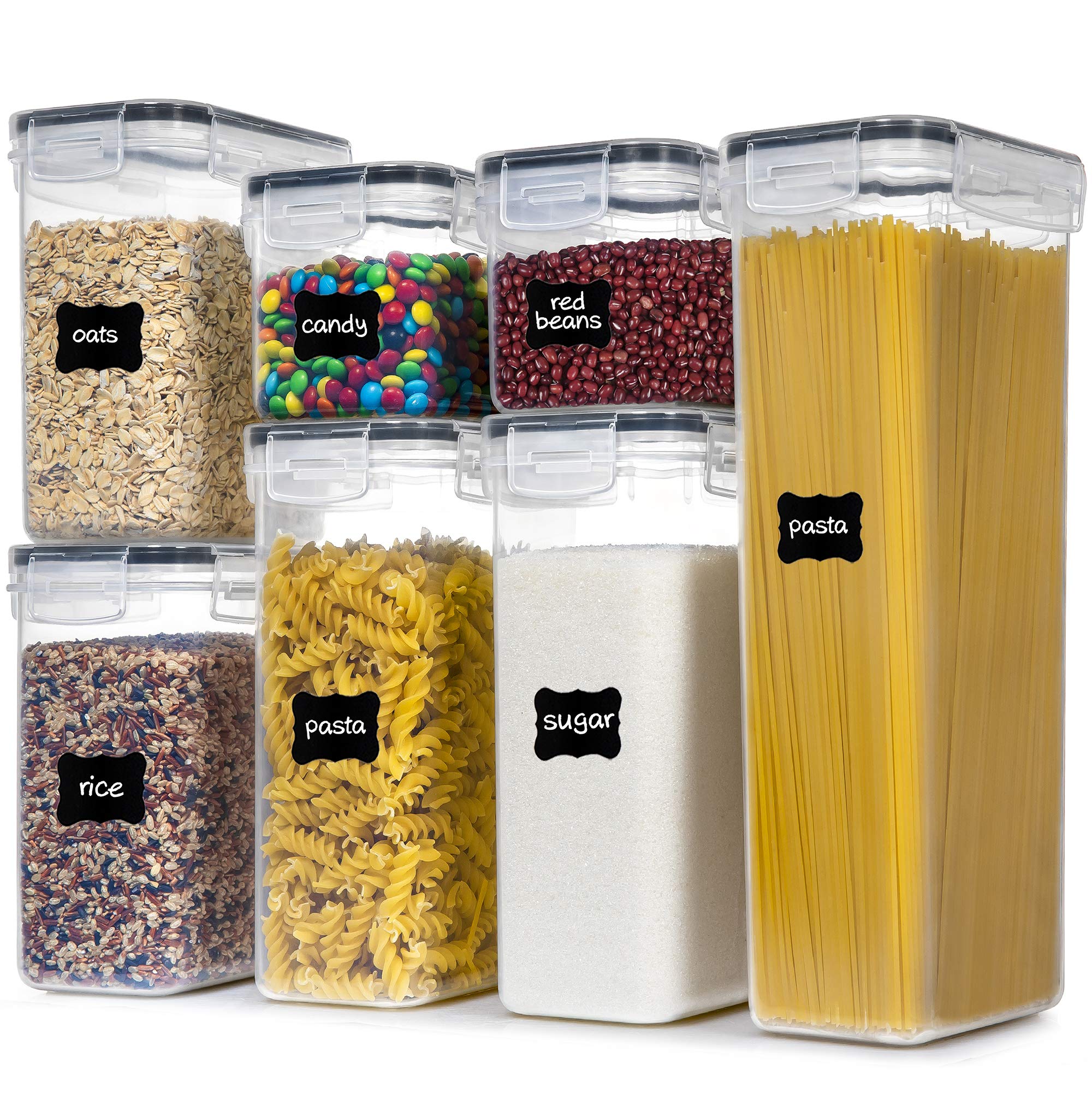 Airtight Food Storage Containers Set – 7-Piece Stackable Pantry Organizers (Clear & Black)