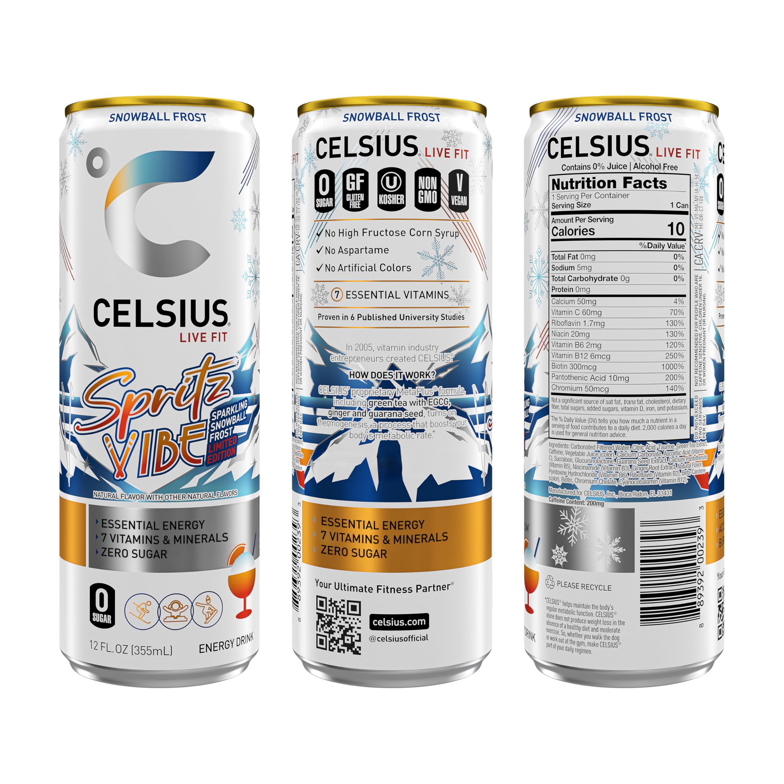 CELSIUS Sparkling Spritz Vibe Limited Edition Energy Drink, Sugar-Free with 200mg Caffeine & Essential Vitamins – 12 Pack, 12 fl oz
