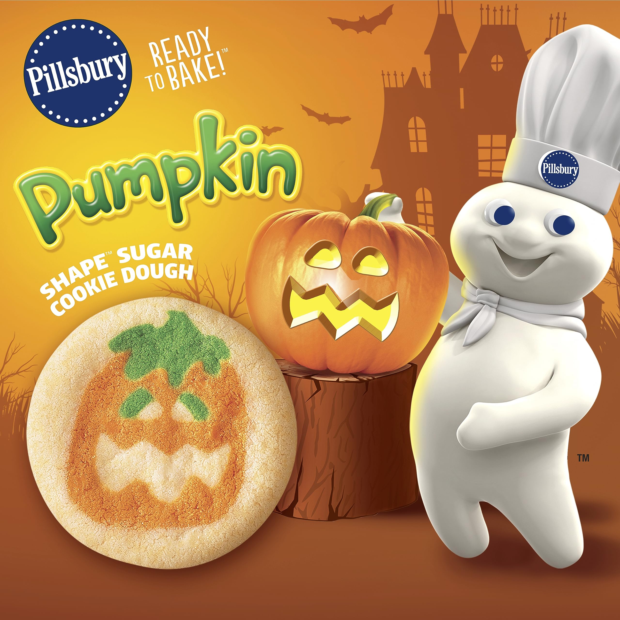 Pillsbury Ready-to-Bake Pumpkin Shape Sugar Cookies – Safe-to-Eat Raw Halloween Dough (9.1 oz / 20 Cookies)