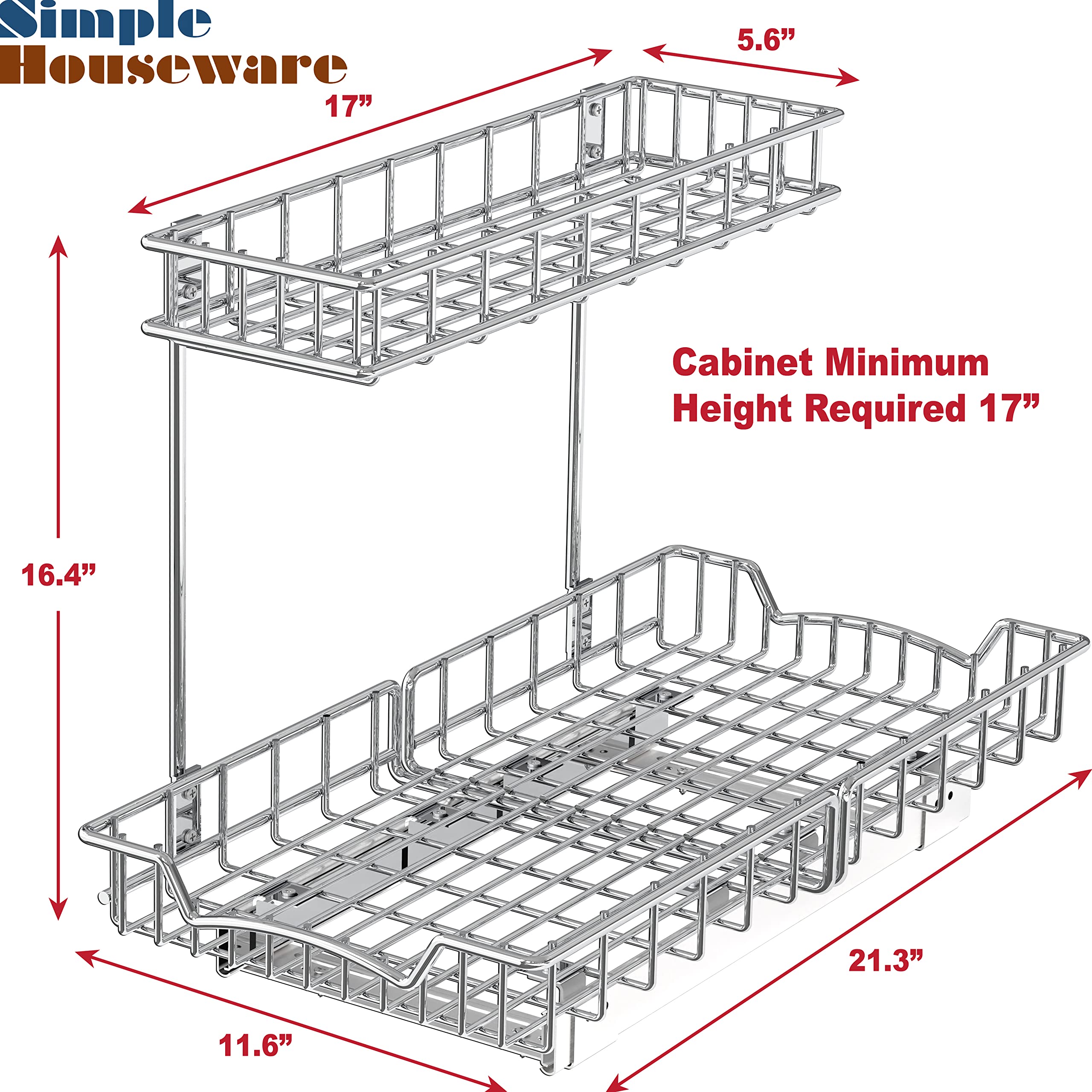 2-Tier Pull-Out Under Cabinet Organizer – Chrome Heavy-Duty Sliding Shelf System
