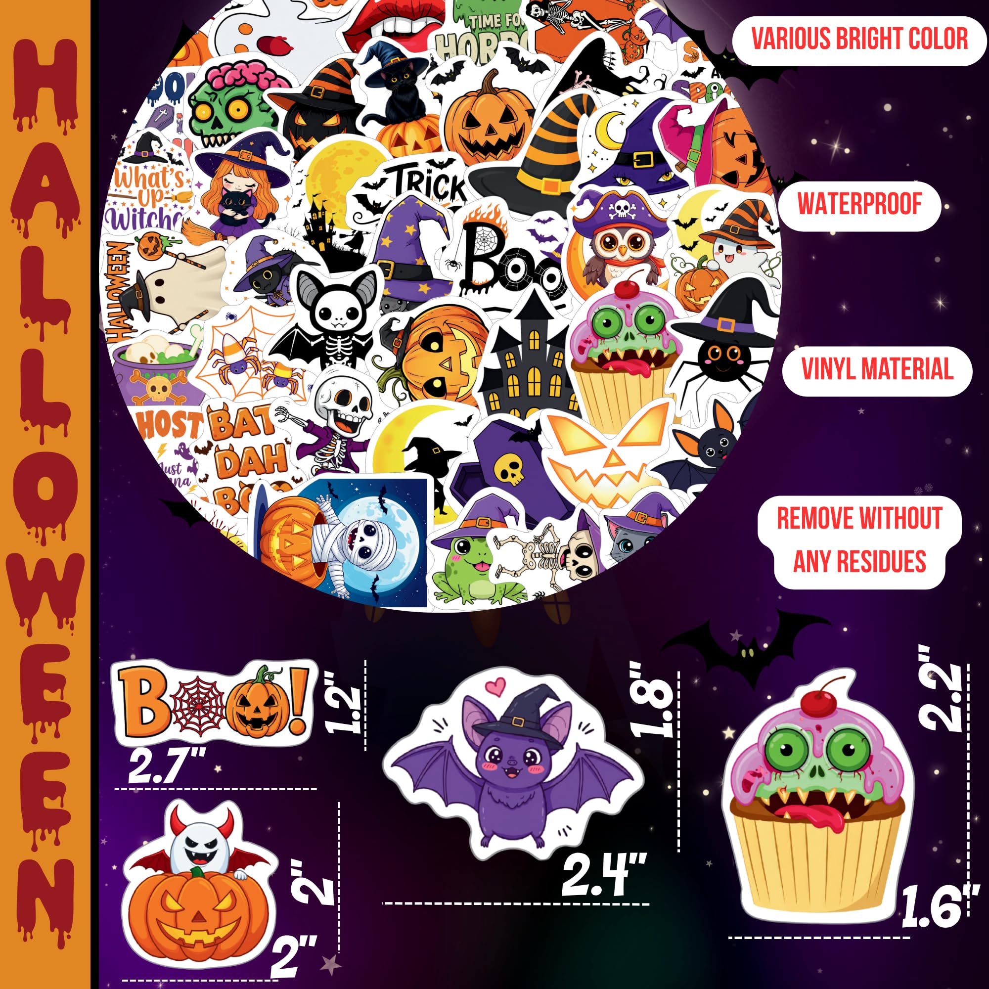 Halloween Sticker Set – 50-Piece Spooky Stickers for Kids & Adults (Pumpkins, Ghosts, Bats & Skulls, DIY Crafts & Party Favors)