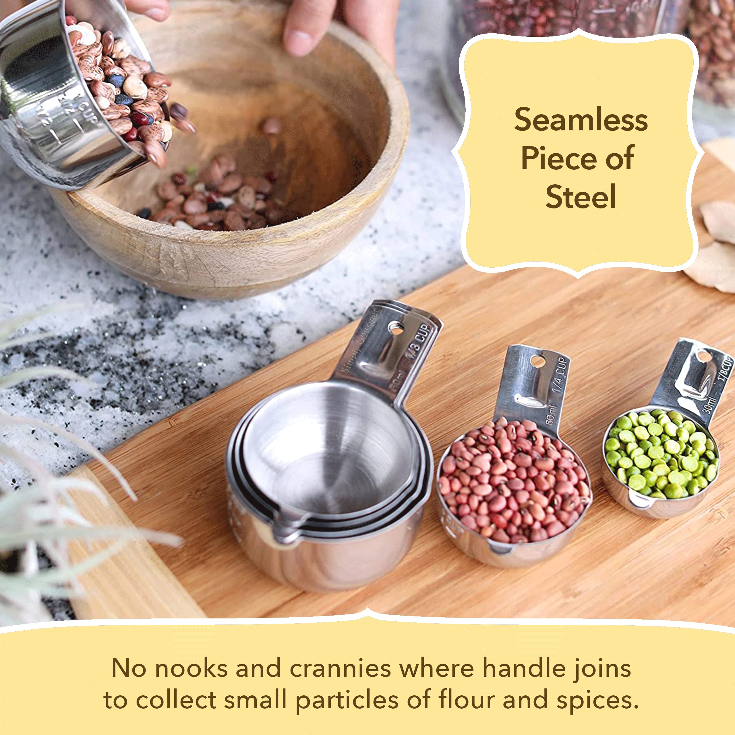 15-Piece Stainless Steel Measuring Cups & Spoons Set with Leveler – Stackable Long Handles for Cooking & Baking