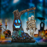 LED Skeleton Couple on Tree Swing – Lighted Halloween Statue with Color-Changing Timer (Multicolor, 5.5 in)