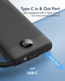 Ultra Slim 10000mAh Power Bank with Built-In Cables & LED Display – Fast Charging Portable Battery Pack (Black)