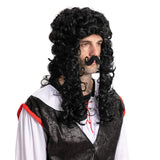 Black Pirate Wig & Mustache Set – Halloween Costume Accessory for Adults
