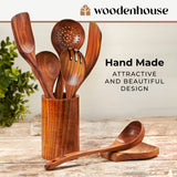 Premium 8-Piece Teak Wood Cooking Utensil Set with Holder – Natural, Non-Toxic & Non-Stick Safe