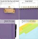 Purple Foldable Clipboard Folio with 10 Storage Pockets