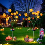 3D Solar Pumpkin Firefly Lights – 2 Pack 20 LEDs Double-Sided Halloween Outdoor Lights with Green Leaves, IP65 Waterproof (Orange)