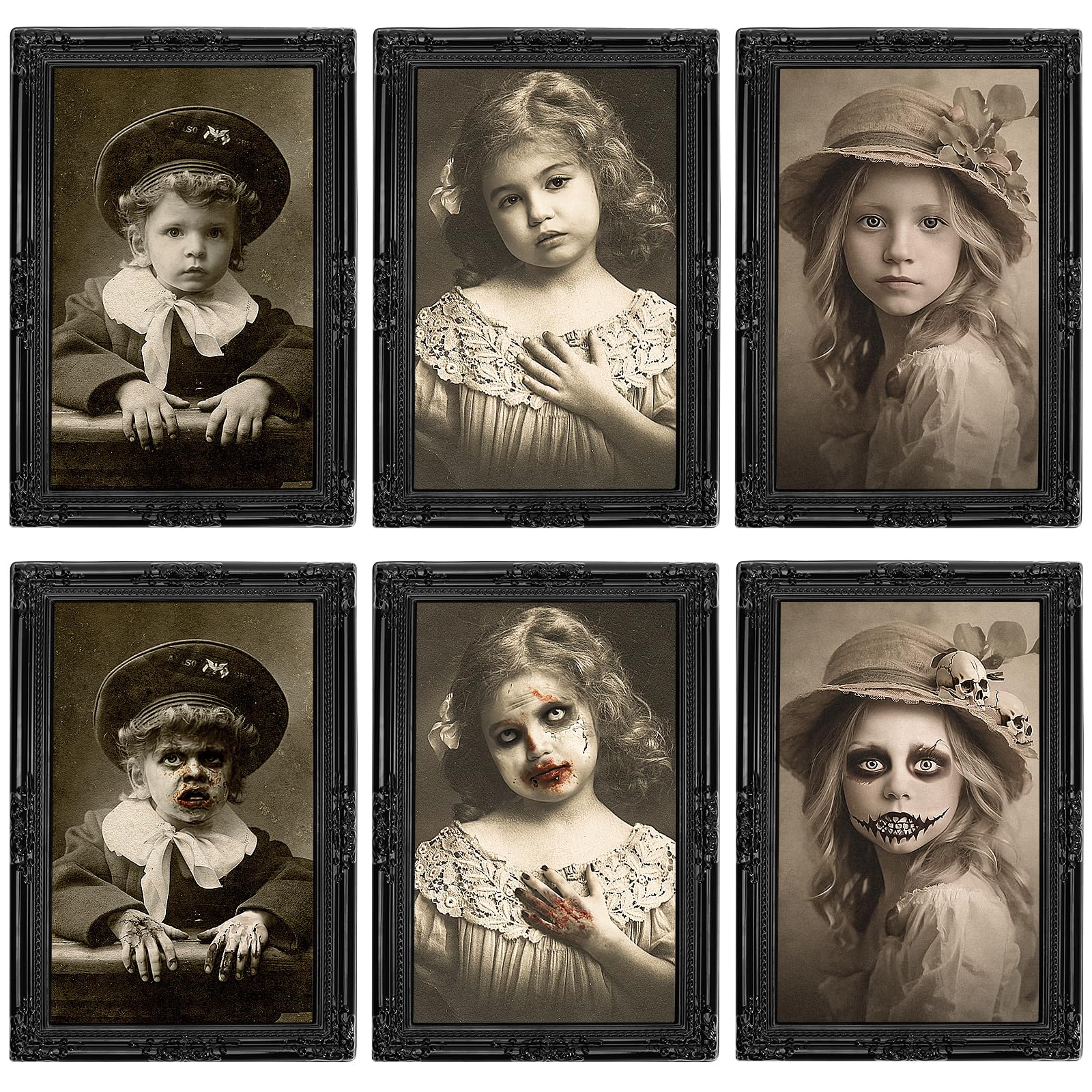 3D Lenticular Haunted Portrait Set 👻 – 3-Pack Changing Face Halloween Wall Frames (Style A, Black PVC)