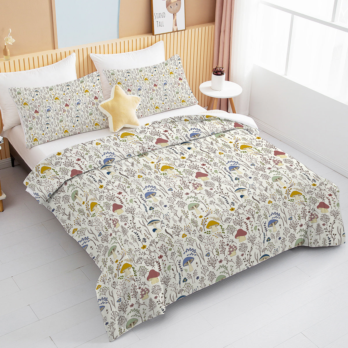 3-Piece Mushroom Decoration Comforter Set – Soft Microfiber, Includes Comforter & 2 Pillowcases, Available in Twin/Full/Queen/King