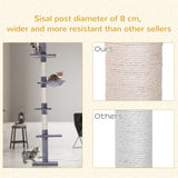 PawHut 9′ Adjustable Floor-to-Ceiling Vertical Cat Tree – 5-Tier Plush Platforms with Sisal Scratching