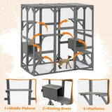 Outdoor Wooden Cat House & Large Cat Cage – Multi-Level Enclosure with Jump Platform, Apartment & Weather-Resistant Roof