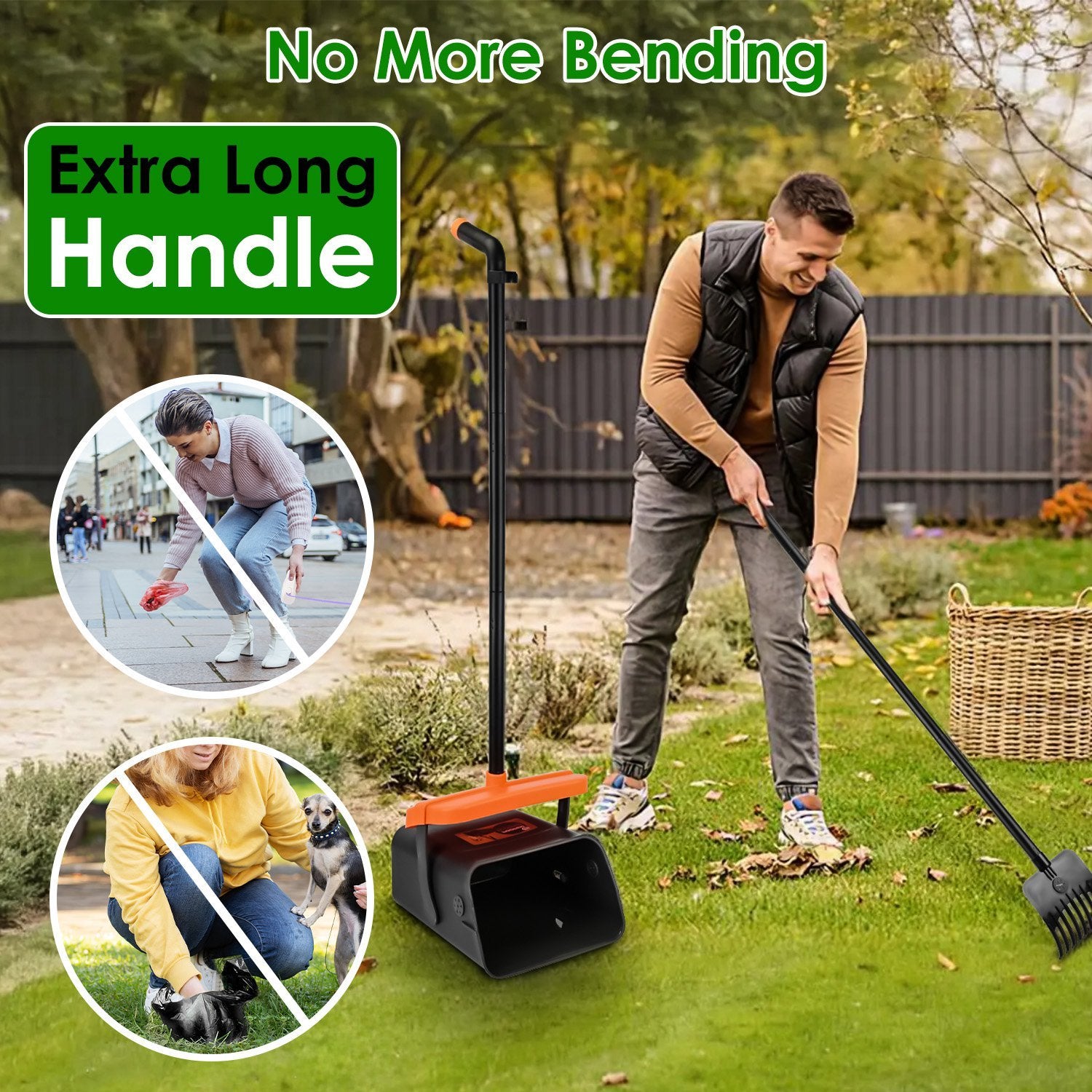Heavy-Duty Pooper Scooper Kit – Extra-Long Rake & Swivel Bin with 35 Waste Bags & Dispenser