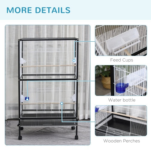 PawHut 54'' Extra Large Portable Rolling Iron Aviary – Flight Bird Cage with Accessories for Parrots, Cockatiels & Finches