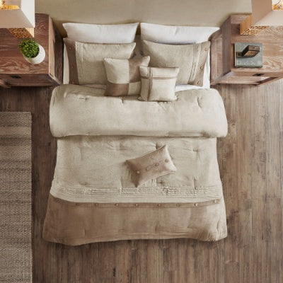 7-Piece Faux Suede Comforter Set – Includes Comforter, Bedskirt, 2 Shams & 3 Decorative Pillows, Hypoallergenic Polyester Fill, Elegant Textured Design