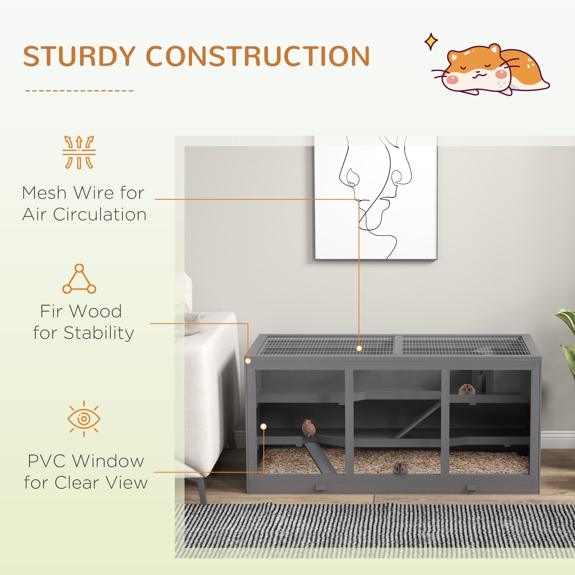 Oversized Wooden Hamster Cage – Multi-Level Small Animal Habitat with Transparent Panels, Ramps & Ventilation