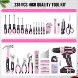 Bielmeier 20V Pink Cordless Drill & 236-Piece Tool Kit with Bag