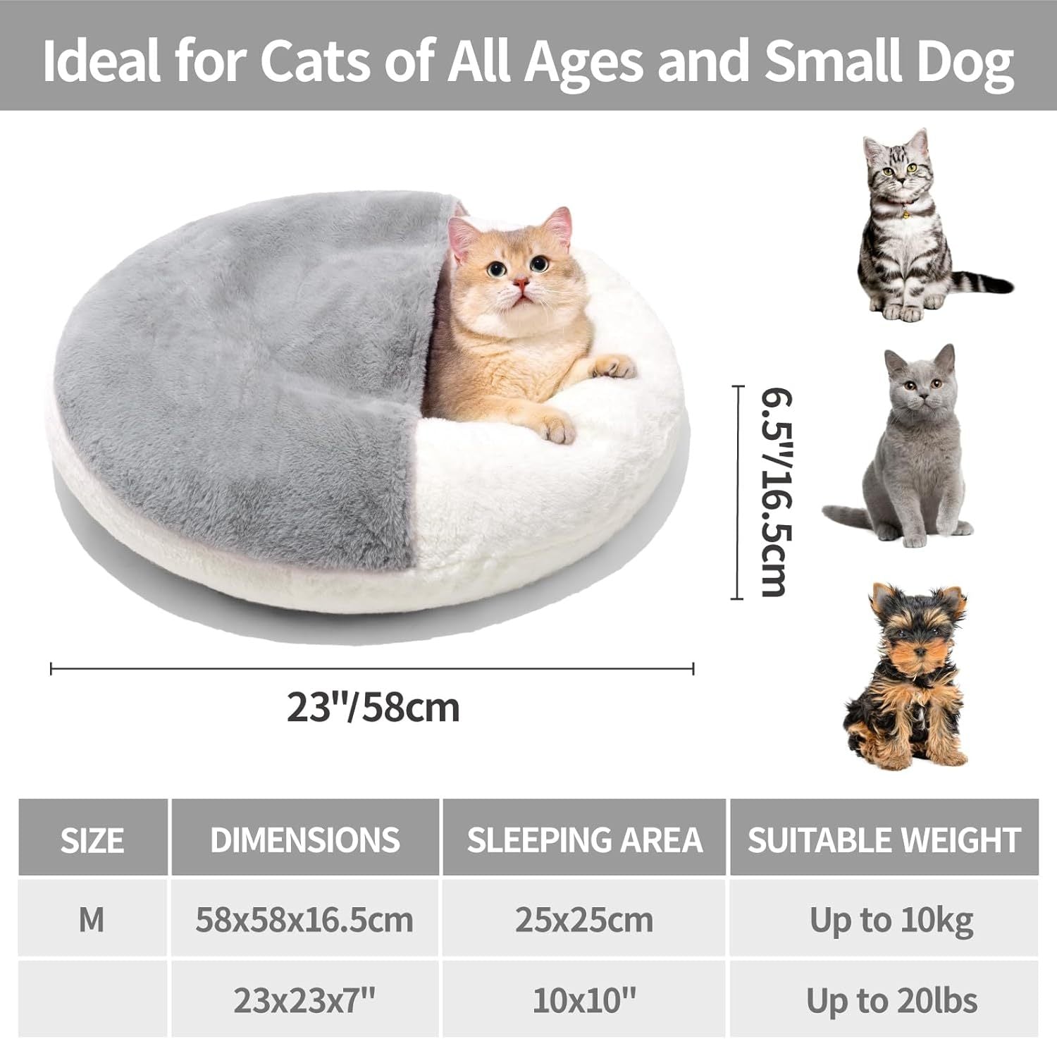 Mewoofun Enclosed Cat Bed Cave – 22"x22" Washable Pet Bed with Blanket & Non-Slip Base for Cats & Small Dogs