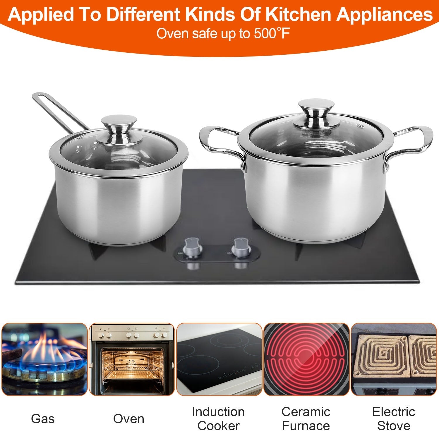 4‑Piece Stainless Steel Cookware Set – Frying Pan, 2 Qt Saucepan, 2.7 Qt & 3.7 Qt Stockpots with Lids