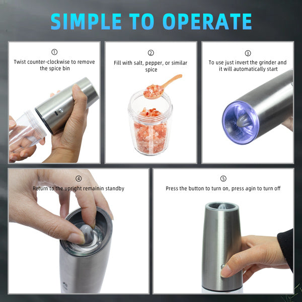 Electric Salt & Pepper Grinder Set ⚡ Adjustable Ceramic Mill – One-Handed Kitchen Seasoning Tool