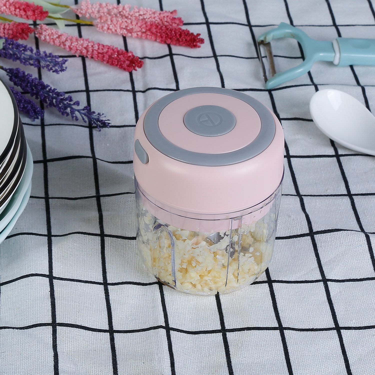 Mini Electric Garlic Chopper – 8.45 oz Cordless Food Chopper with USB Recharge & Stainless Steel Blades