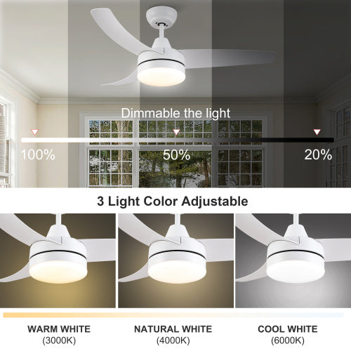42-Inch Indoor White Ceiling Fan with Integrated LED Light