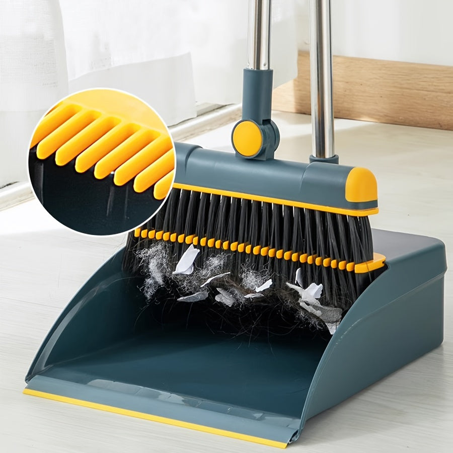 Thickened Rotatable Foldable Stainless Steel Rod Broom & Dustpan Set – Indoor Cleaning Supplies