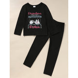 Kids Grandma & Granddaughter Matching Outfit – Letter & Heart Print Long Sleeve Top + Pants Set, 2-Piece Comfy Loungewear