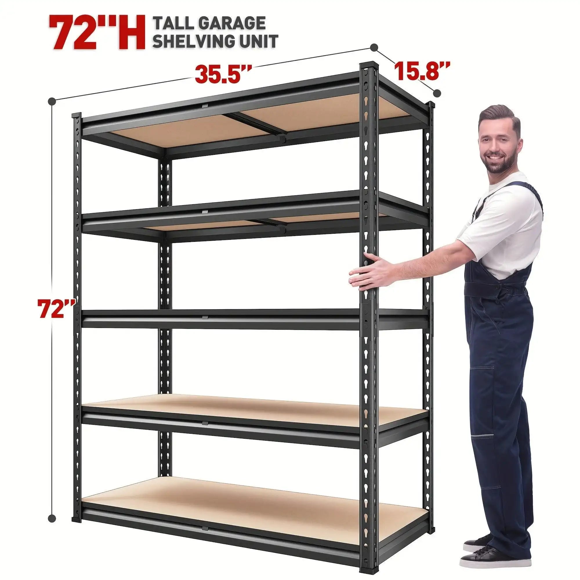 2000LBS Garage Shelving Storage Shelves Heavy Duty Shelving 5 Tier Metal Shelving Units For Garage Shelves 72"H X35.5"W X 15.8"D, Adjustable Metal Shelving Unit For Garage Shelves Utility Rack Shelf For Basement Pantry Closet - PulinGO