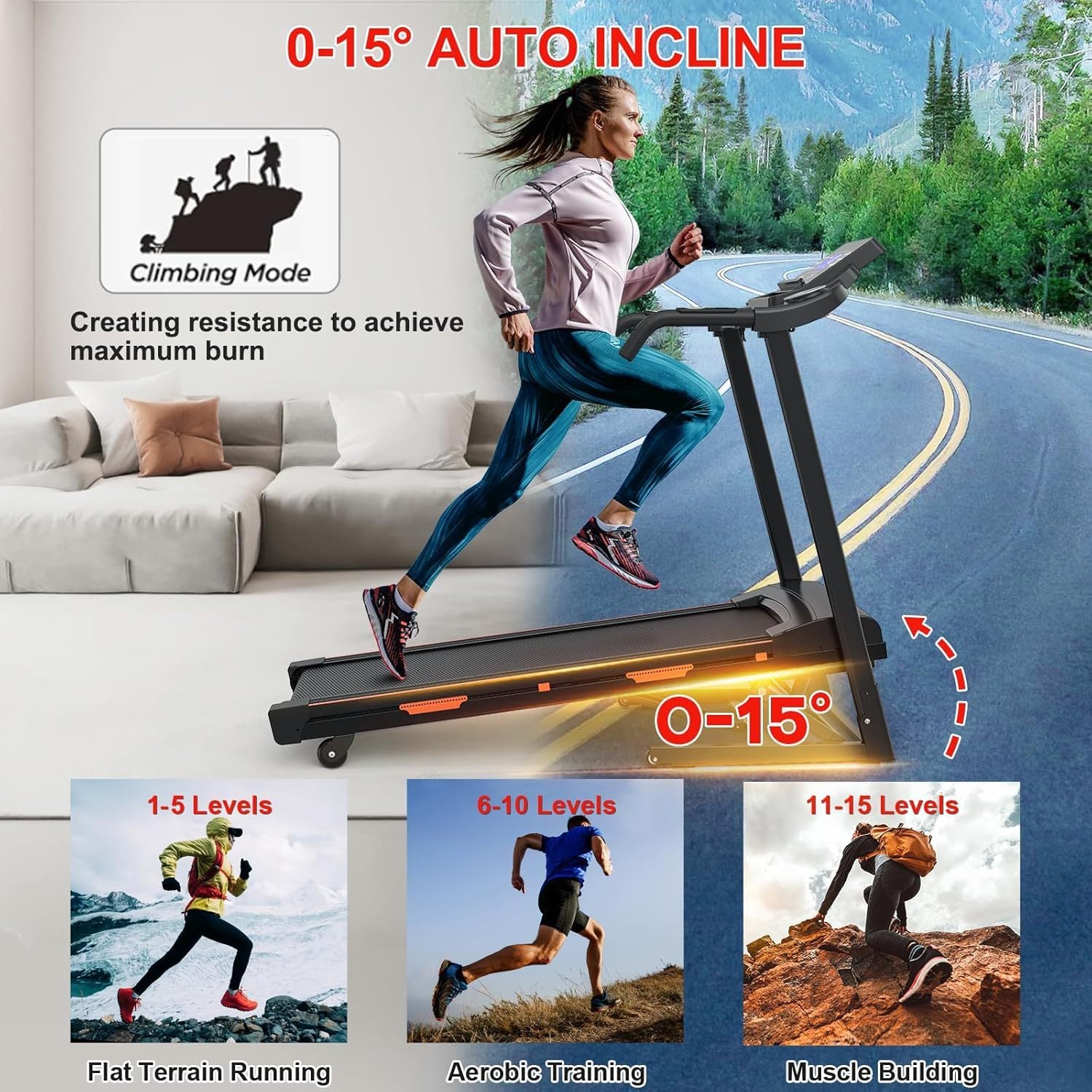 Home Automatic Tilt Treadmill | 400 lbs Capacity & 3.25 HP Folding Electric Running Machine 🏃‍♂️🔥