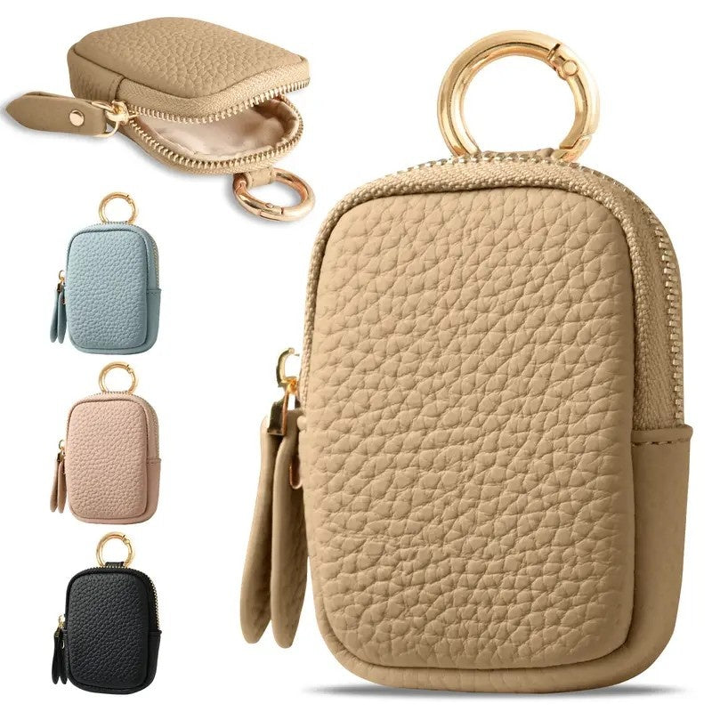 Leather Coin Purse 👛 Mini Change Pouch with Keychain – Small Zipper Wallet for Women