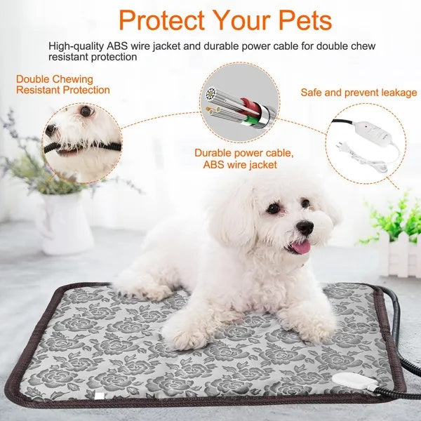 Pet Heating Pad Waterproof Electric Mat – Adjustable Warm Blanket, Gray (45 × 45 cm)