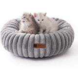 Mewoofun Donut Cat Bed – Grey 23" Washable Round Fluffy Calming Pet Bed with Non-Slip Bottom for Cats, Kittens & Puppies