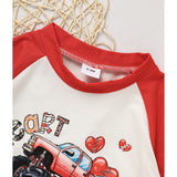 2Pcs Baby Boy Valentine’s Day Outfit – Heart Crusher Print Long Sleeve Top & Pants Set