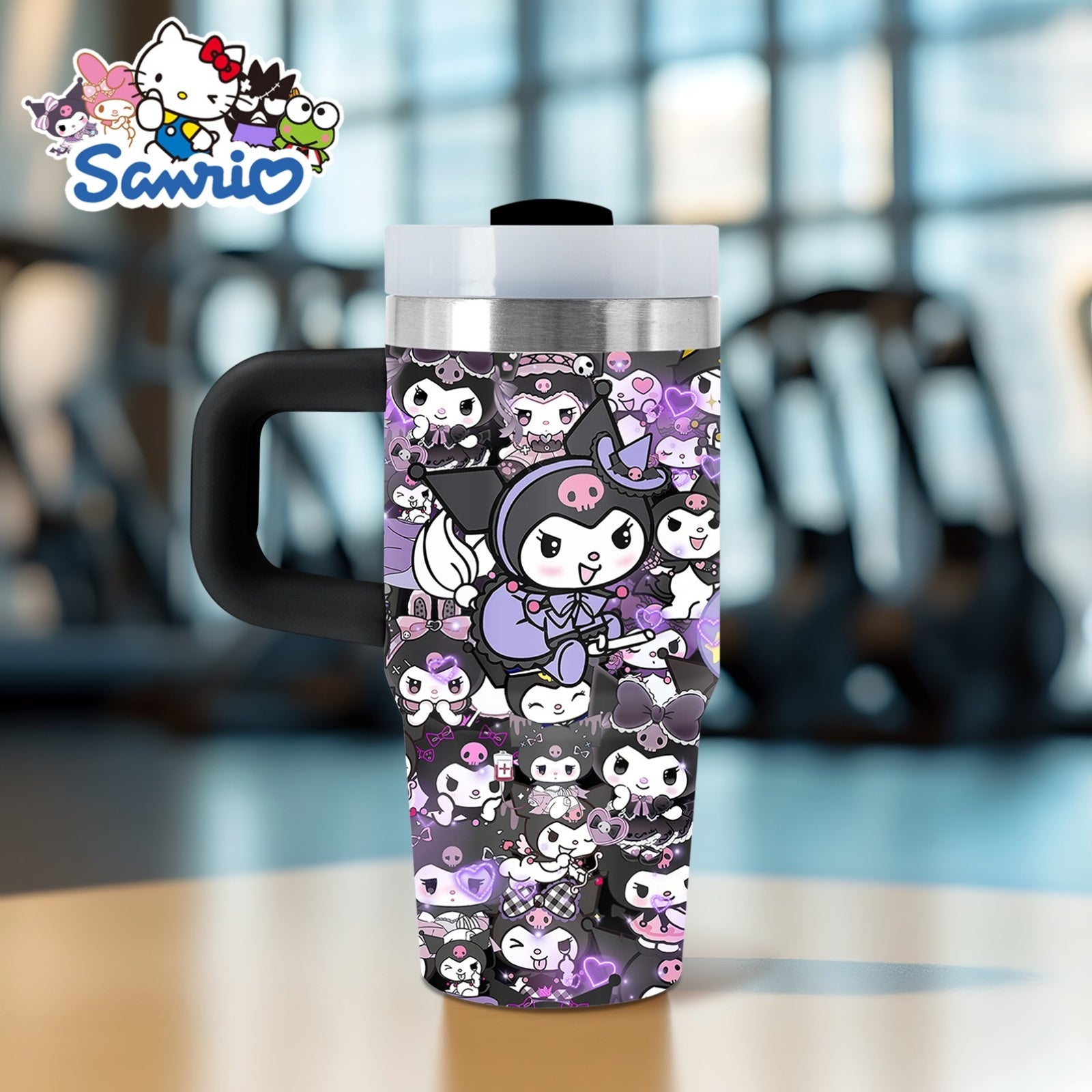 Sanrio Kuromi 14 oz Stainless Steel Insulated Water Bottle with Handle & Straw – BPA-Free, All-Season Gift