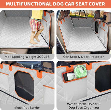 Dog Backseat Extender with Hard Bottom – Heavy-Duty Waterproof Car Seat Hammock for Dogs up to 400 lbs